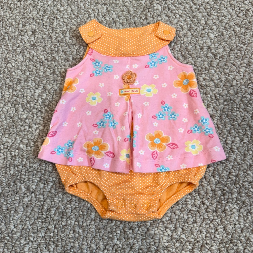 Carters Size Newborn Baby Girl Floral Polka Dot Romper Dress